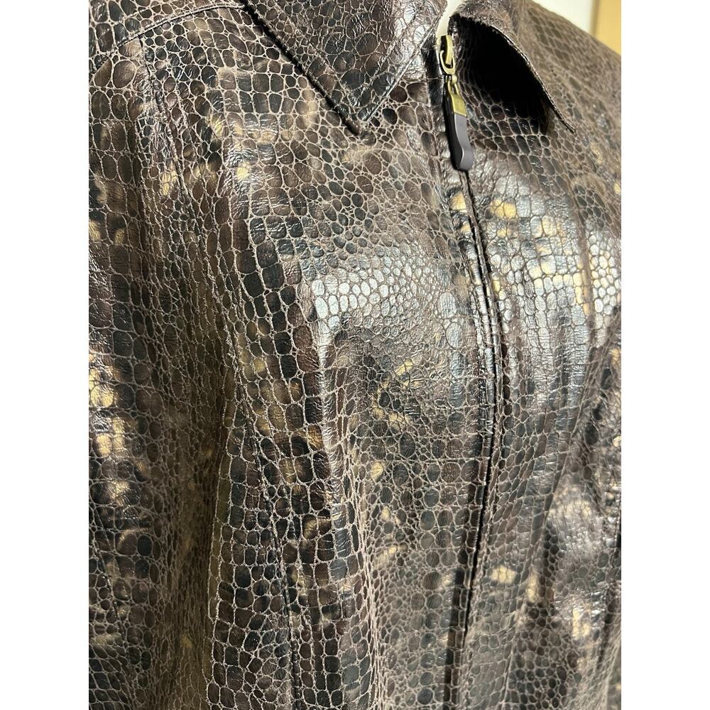 Womens Kim Rogers Jacket PL Brown Reptile Zippered Collared Faux Pockets - Picture 3 of 12
